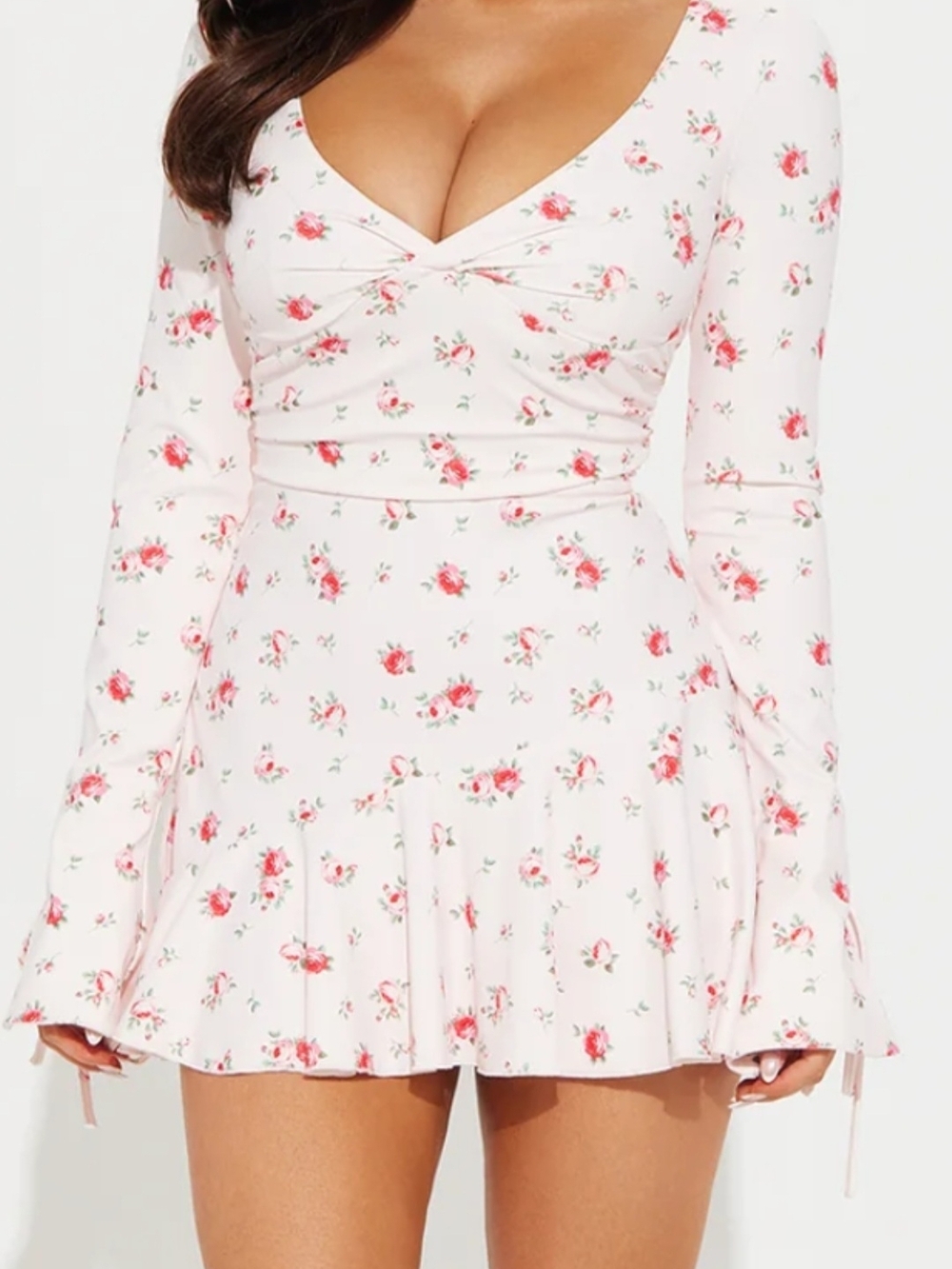 Fashion Nova Pink Floral Long-Sleeve Mini Dress